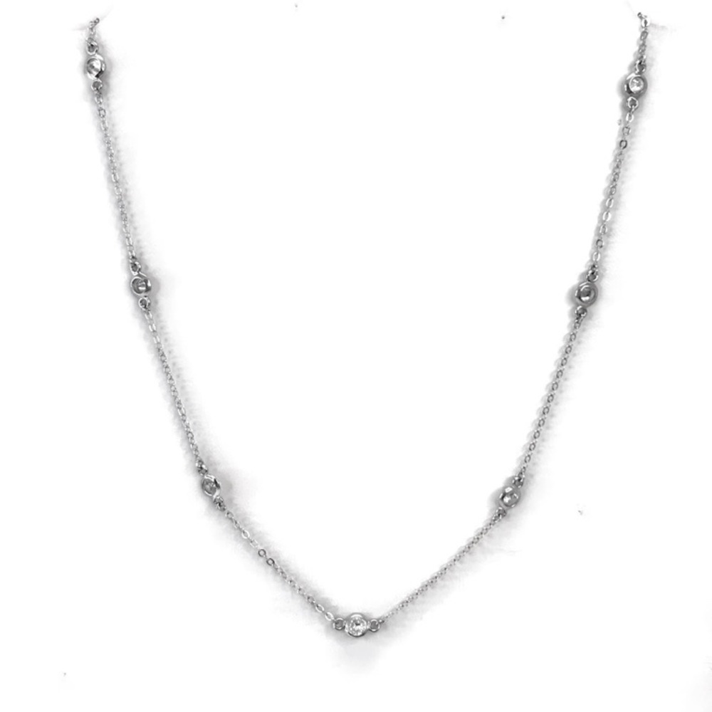 925 Sterling Silver and 8 CZ Crystal Necklace 18” with Extender 3”
